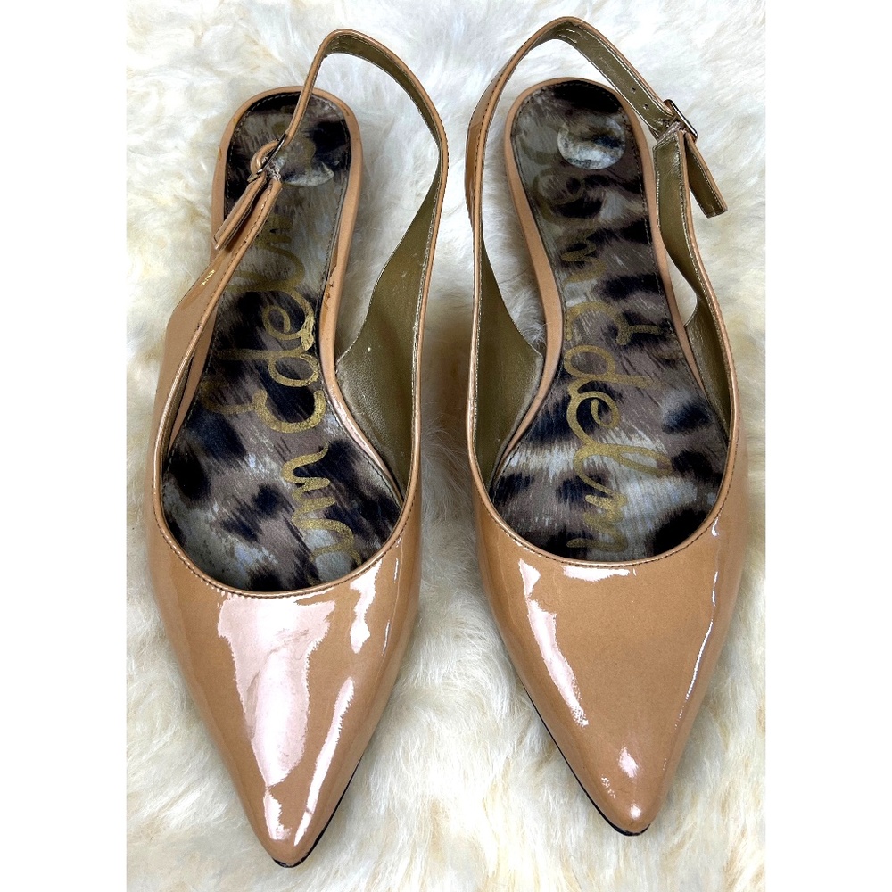 Sam Edelman Women's Ionia Slingback Pointed Flats 8M Tan Patent Leather Shoe=NEW
